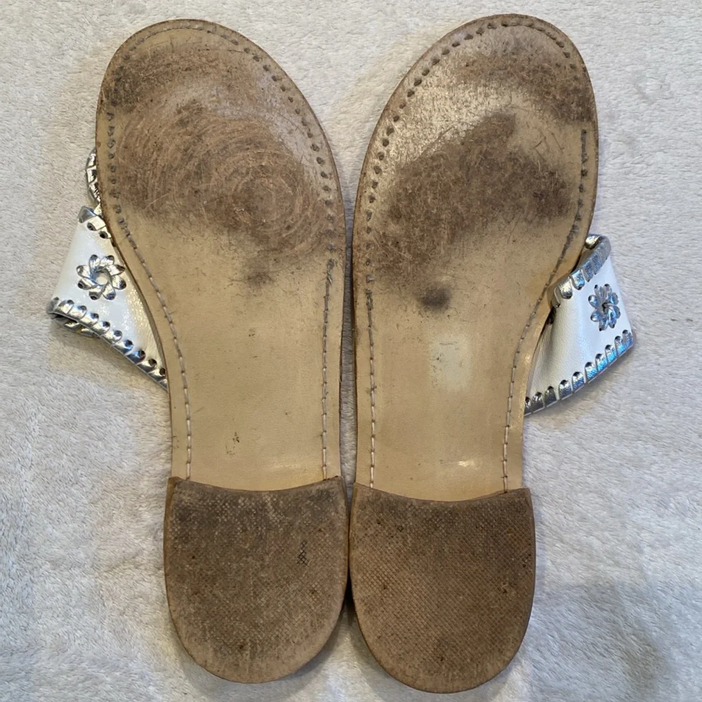 Jack Rogers Navajo White silver whipstitch leather sandals Sz 10 M - Picture 6 of 9